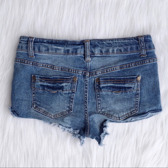 denim blue distressed cutoff shorts - Picture 3 of 3